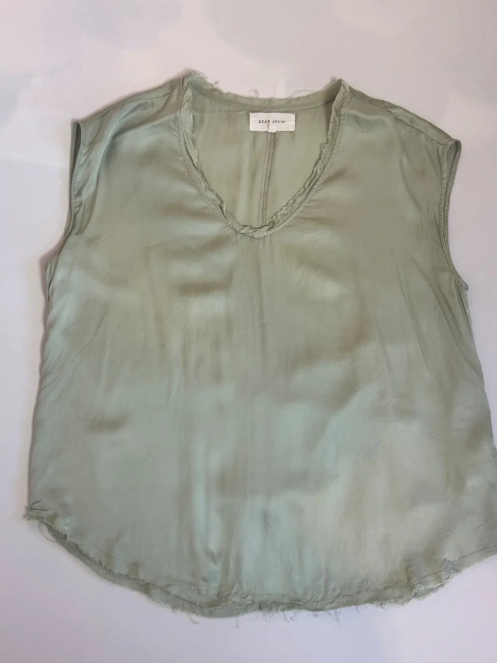 Boho Chic Dear John Denim Silky Frayed Trim Sleeveless Blouse Mint Green Med